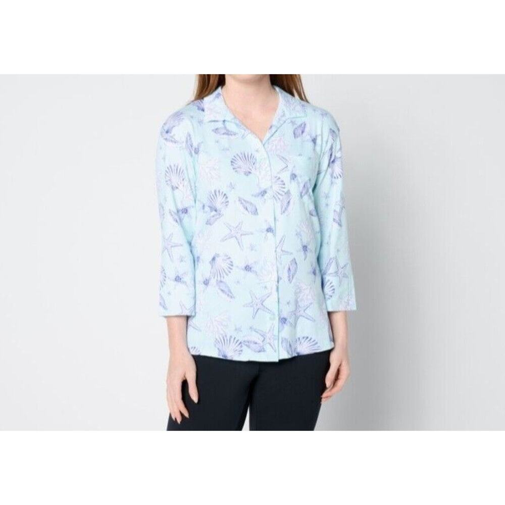 Cuddl Duds Blue Shell Vacation Or PJ Shirt Size Large NWOT A637438